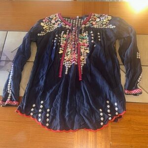 Johnny Was Navy Embroidered Tunic Top